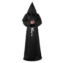 4 vnt./rinkinys Helovino apsiausto kostiumas Viduramžių vienuolio chalatas Burtininko Cosplay Šokio audinio apsiaustas su stipriu kritimu Didelė skrybėlė Karoliai Juosmens virvė L black