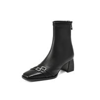 Krazing Pot Microfiber Square Toe Winter Chunky Heels Modern Short Boots Women Metal Buckle Zipper Size 42 Elastic Ankle Boots 34 juoda