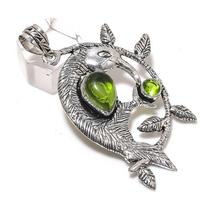 Natural Peridot Gemstone Handmade 925 Sterling Silver Jewelry Pendant 2.56  p4K44 gray