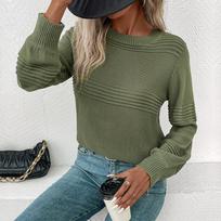 Autumn Long Sleeve Casual Pullover Women's Sweater Solid Round Neck Soft Warm Knitted Sweaters Women Winter Clothing Elegant Knitwears Tops 24705 S armijos žalia spalva