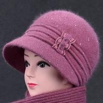Moteriška skrybėlė žiemos šilta ir storo aksomo senoji triušio vilnonė skrybėlė motinos kepurė one size pink