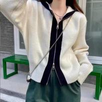 Autumn New Double Zipper Knitted Hooded Sweater Cardigan Women Fashion Winter Long Sleeve Casual Cardigans Jacket Female Elegant Solid Knitwear 24800 One Size balta