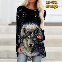 Wolf Head Digital 3D Print Women T Shirt Elegant New Design Casual Spring Autumn Long Sleeve O-neck Women Clothes Stretch Shirt M black