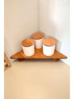 Wooden triangular corner organizer, tabletop display stand, corner extension
