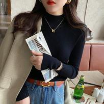 Fashion Solid Half High Neck Knitted Sweater Women Slim Fit Casual Elegant Pullover Sweaters Autumn and Winter Long Sleeve Knitwear Sweater Tops 24841 One Size juoda
