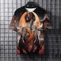 Vyriški Mados Seksualios Merginos Samurajų Tatuiruotės grafiniai marškinėliai Vasaros Trendas Laisvalaikio harajuku streetwear 3D Spausdinti Hip Hop O-kaklo Viršutiniai Marškinėliai 6XL gray