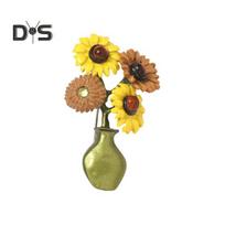 Women Brooch Sunflower Vase Shape Retro Enamel Anti-slip Polished Coat Collar Bag Scarf Hat Decoration Clothes Pin Party Banquet Clothing Jewelrys geltona