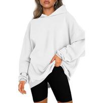 European and American Women's Hooded Pullover Oversized Loose Casual Plus Velvet Sweater XS balta