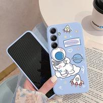 Astronautų Kosminio Laivo Rašto Minkštas Silikoninis Dėklas Samsung M35 A55 Xiaomi Redmi Note Poco C65 iPhone Huawei Honor Realme Apsauginis Smūgiams Atsparus Viršelis Samsung Galaxy S9 Plus mėlyna