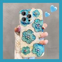 Fashion Blue flowers Pattern Phone Case with lens protective film For iphone 13 12 Pro Max 11 15promax 14plus 12promax Soft silicone Back Cover for iphone 15 pro max mėlyna