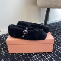Winter Women Casual Shoes Fashion Women Wool Ballet Flats Bow-knot Loafers Shallow Buckle Strap Shoes Round Toe Loafers 35