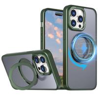 Magsafe Case For iPhone 15 14 13 12 11 Pro Max XS XR 8 7 15 14 Plus SE2 2022 Car Magnetic Ring Holder Silicone Hard Phone Cover iPhone 15 tamsiai žalia spalva