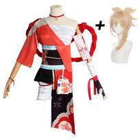 Yoimiya Cosplay Costume Game   Yoimiya Cosplay Dress Female Fashion Battle Dress Halloween Costumes Women Outfits L-(Full set+wig)