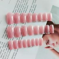 24Pcs/Box Pink Nude Fake Nails False Press on Nails for Girl Full Cover Wear Finger Nail Art Tips+24Pcs Translucent Jelly Rubber gray