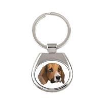 Biglis - geometrinis raktų pakabukas su nuotrauka ir užrašu Art-Dog balta