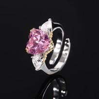 New Love Ring Italian Light Luxury Red Corundum Powder Zirconium Gold Yellow Zirconium Women's Ring Unique Design Niche Jewelry for Women gray