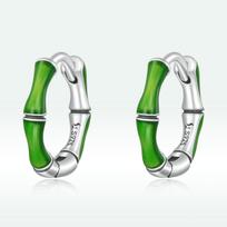 Mini Bamboo Earrings S925 Sterling Silver Bamboo Hoop Earring Green Oil Paint Drip Plant Simple Fashion Earrings žalia