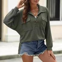 Autumn American Elegant Style Casual Pullover New Design Aesthetic Solid Loose Tops Women Fashion Long Sleeve Irregular Retro Jumper S armijos žalia spalva