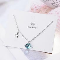 925 Sterling Silver Fantastic Blue Crystal Planet Star Pendant Necklace Clavicle Chain Necklace For Women Jewelry S -N299 40cm plus 3.5cm