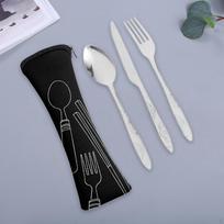 Stovyklavimo įrankiai Šaukštas Šakutė Peilis Kombinuoti Metaliniai Indai Kuprinėms BBQ Juodas Maišelis Black Bag