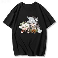 Bennett and Razor Genshin Impact Oversized T Shirt Short Sleeve Cartoon Print Summer Tops100%Cotton New Arrival Women Tees Loose XS juoda