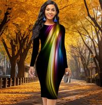 Long Sleeve Waist Tight Office Slim Fit Dopamine Light Printing Elegant Bodycon Dress XS geltona