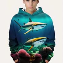 3D Printing Hoodies Realistic Shark Cozy Kids Casual Stylish Comfortable Novelty Sweatshirts Long Sleeve Tops Autumn Winter 100