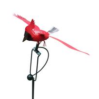 Flapping Metal Red-Parrot Yard Stake Rocking Wind Whirly-Gig Garden Art