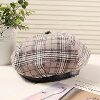 British Style Artist-Inspired Vintage Plaid Beret for Women - Polyester, Breathable, Non-Stretch  Fall/Winter Versatile Fashion Cap ONE SIZE pilka spalva