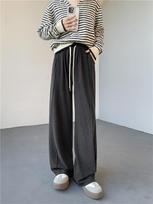 Baggy Y2k Pants Women Autumn Winter High Waist Sweatpants Wide Leg Pants Straight Warm Trendy Elastic Waist Drawstring Trousers XL juoda pilka spalva