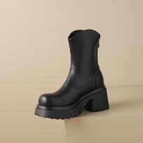 Krazing Pot Microfiber Autumn Winter Shoes Waterproof Platform Boots Round Toe Keep Warm Thick Bottom Ankle Boots 34 juoda