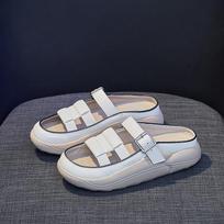 fashion 2024 Summer New One Step Sandals for Women Outerwear Ins Tidal Thick Sole Slippers Retro Casual Beach Shoes Zapatos De Mujer 35 balta