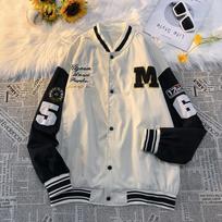 New Men's Baseball Uniform Street Jacket Black and White Solid Color Jacket Loose Large Size Clothes Casual Baseball Jacket XXS balta