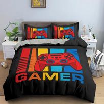 Gamepad Comforter Cover Twin Size Play Gamer Bedding Set Kids Young Man Video Games Polyester Duvet Cover Teens Game Quilt Cover 70x133cm 2pcs black