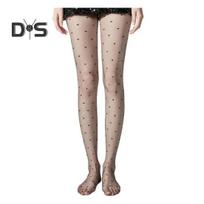 Women Pantyhose Dot Heart Print Ultra-thin See-through High Elasticity Anti-slip Solid Color Commute Dating Party Mini Skirt Matching Hosiery juoda