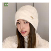 High end minimalist lazy style rabbit fur pile hat for women versatile fashionable showing off face with small head cap One size