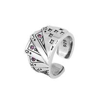 1pc Vintage Straight Flush Playing Cards Rings for Women Mens Aged Diamond-set Squares Wide Jewelry Gift Party Accessories 17mm sidabras
