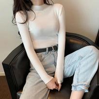 Sweater Women Autumn Winter Long Sleeve Half High Collar Slim Korean Bottoming Solid Casual Knitted Pullover Jumper 30972 One Size balta