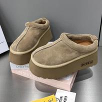 Winter Platform Snow Boots Women Flats Fur Slippers Trend Suede Mules Shoes Brand Plush Cotton Slides Warm Home Slippers Botas 35 gray