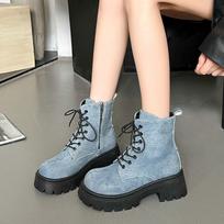 Cowboy Platform Ankle Boots Women High Heels Shoes Fashion Autumn Lace Up Motorcycle Boots  Trend New Pumps Snow Botas Mujer 41 gray