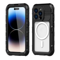 IP68 atsparus vandeniui metalinis dėklas IPhone 14 Pro MAX 13 14 Plus, skirtas lauko plaukimui, nardymui, su magnetiniu belaidžio įkrovimo dangteliu, smūgiams atsparus For iPhone14 Pro MAX raudona