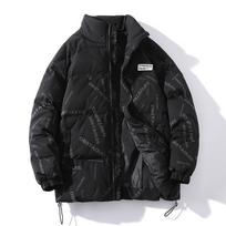 Men's and Women's Hong Kong Style Stand-up Collar Letter Splicing Autumn and Winter Thickened Velvet Jacket Men's Padded Jacket Couple Clothing M juoda