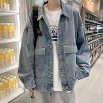 Denim Jacket Men's Street Retro Hong Kong Style Trendy Loose Plus Size Casual Top Work Jacket Clothes M