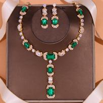 Green Crystal African Jewelry Set Square Drop for Women Luxury Zircon Necklace Earrings Bridal Jewelry Set Accessories sidabras
