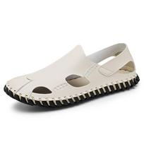 FashionSummer Big Size 38-48 Men's Sandals Fashion Handmade Leather Casual Male Shoes High Quality Outdoor Breathable Beach Slippers 38 smėlis