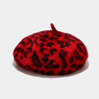 Madinga moteriška triušio kailio beretė su leopardo raštu, menininko skrybėlė, šilta pumpuro skrybėlė M（56-58cm） raudona