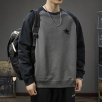 American Heavy Retro Shoulder Sleeve Crew Neck Sweater Men'S Loose Large Size Autumn And Winter Tide Brand Contrasting Color Long-Sleeved Top Jacket M black
