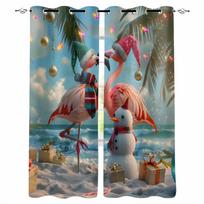Kalėdos Paplūdimys Palmė Sniego senis Flamingas Užuolaidos užtemdančios šviesą Svetainei Miegamajam Langų apdaila Žaliuzės Užuolaidos W135 x H60cm gray