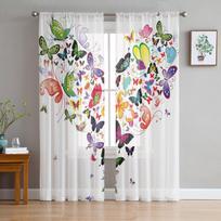 Butterfly Love Colorful Sheer Curtains Modern Gauze Curtain for Living Room Bedroom Voile Yarn Curtains W135 x H160cm white