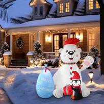 7ft Christmas Inflatable White Bear Penguin with Light Figures Cute Props Ornament